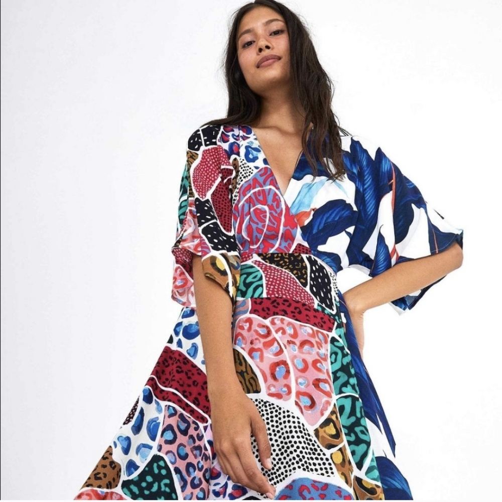 Farm Rio Palm Patchwork Mixed Print Maxi Dress